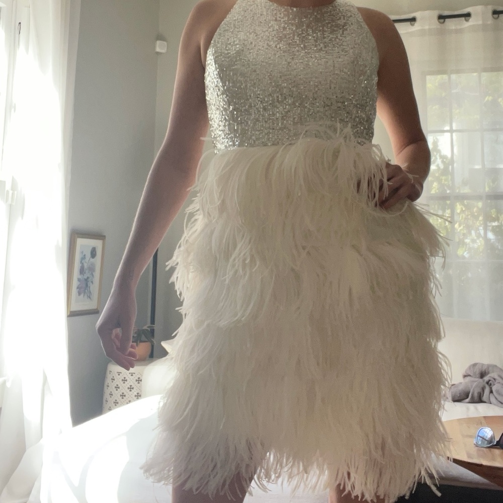 Milly Sequin Ostrich Feather Mini Dress Size 6